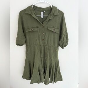 Grace and Karma Military Green Dress Puffer Sleeve Size Small